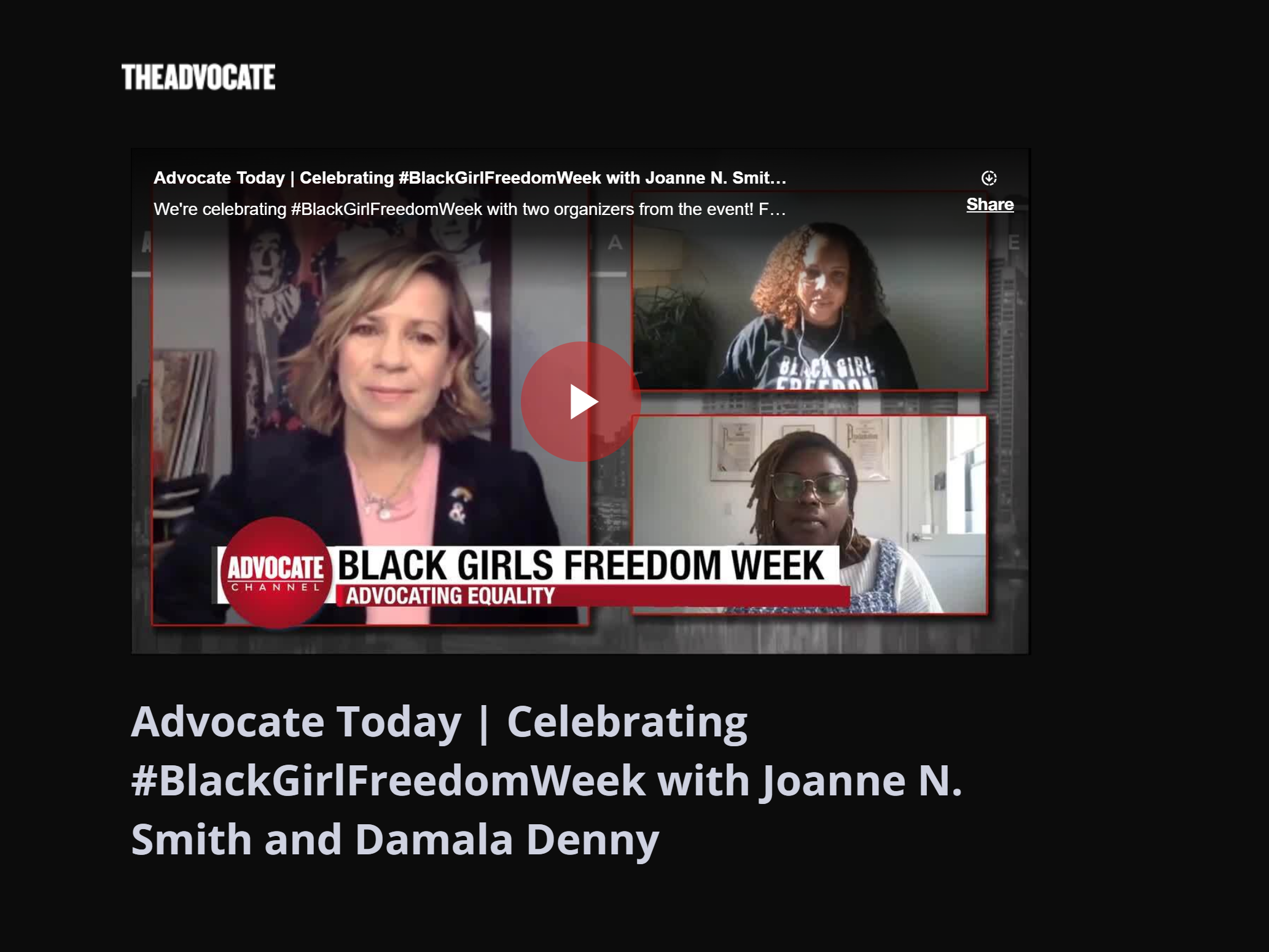 Advocate feature: Celebrating #BlackGirlFreedomWeek with Joanne N. Smith & Damala Denny