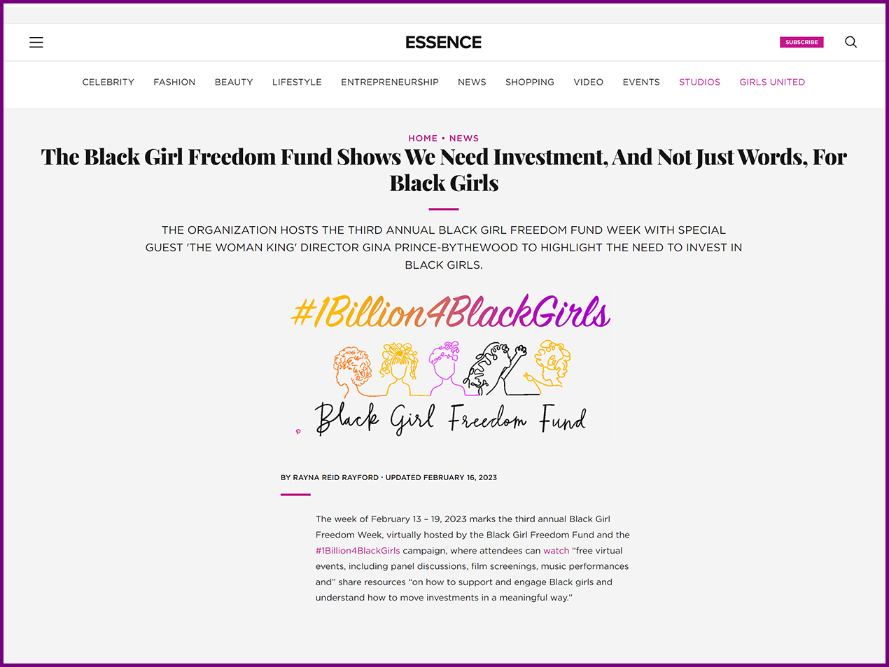 Essence feature: “Black Girl Freedom Fund Shows we need investment, and not just words, for Black girls”