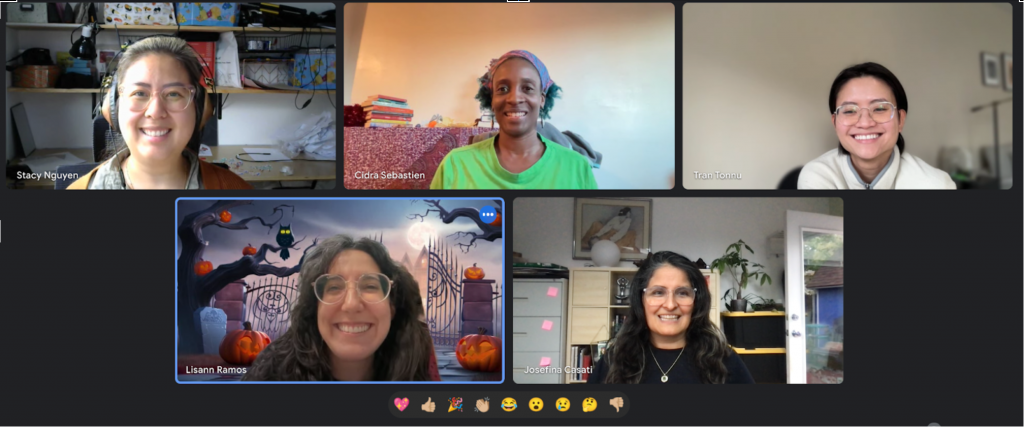 Zoom screenshot of five screens with five different people from the #1Billion4BlackGirls team in each screen. They all look excited.