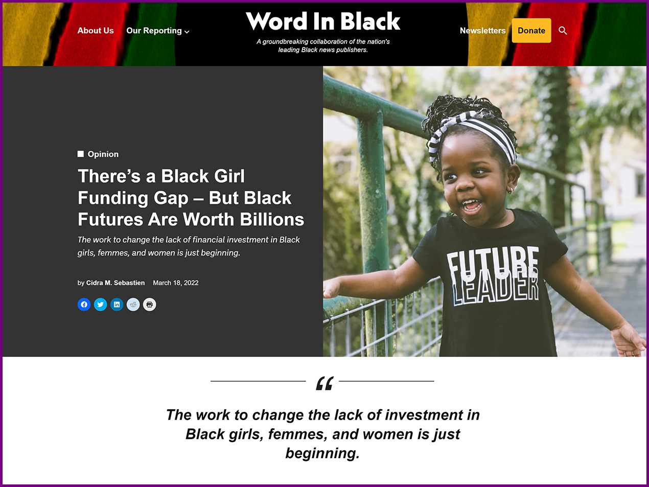 Word in Black op-ed: There’s a Black Girl Funding Gap – But Black Futures Are Worth Billions